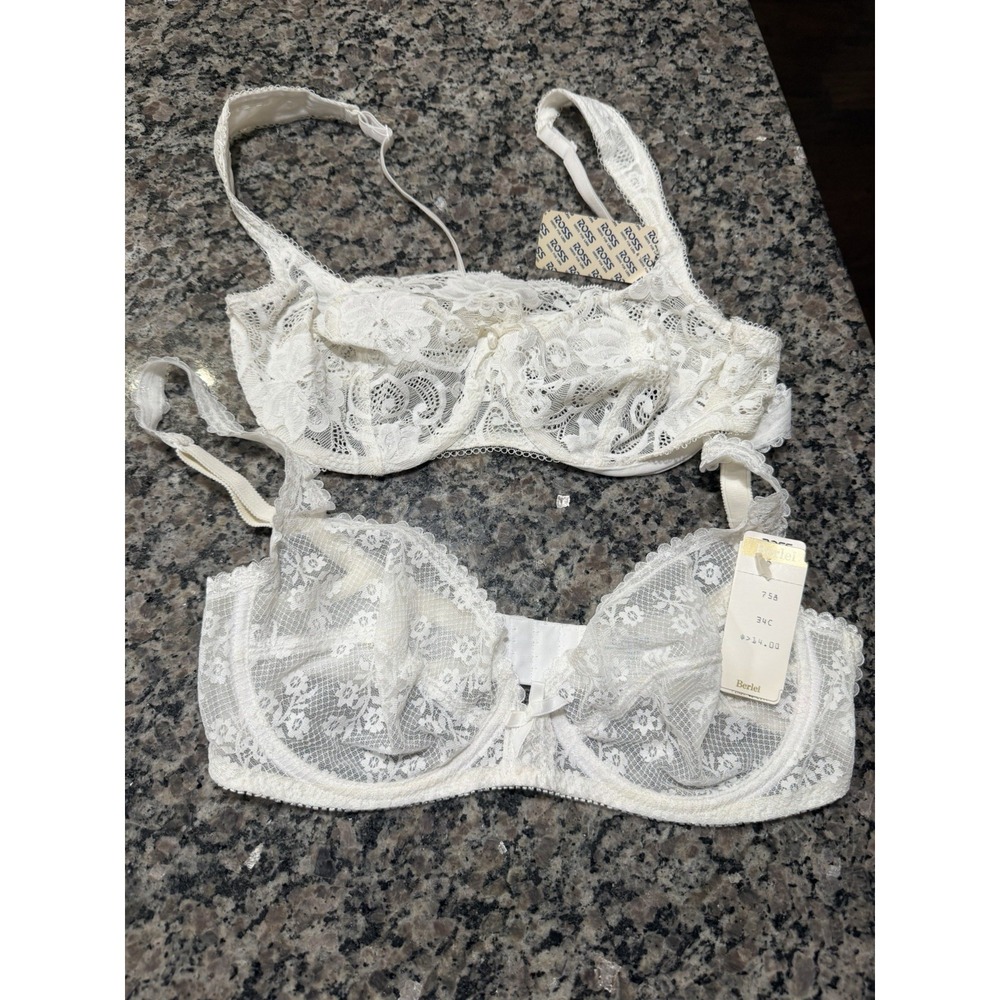 Vintage White Lace Bras Lot of 2 34C Lilyette Berlei 90s NOS Deadstock